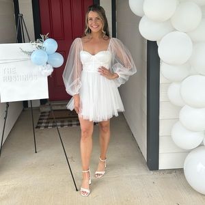 The Fairytale Dream Sheer Sleeve Mini Dress White